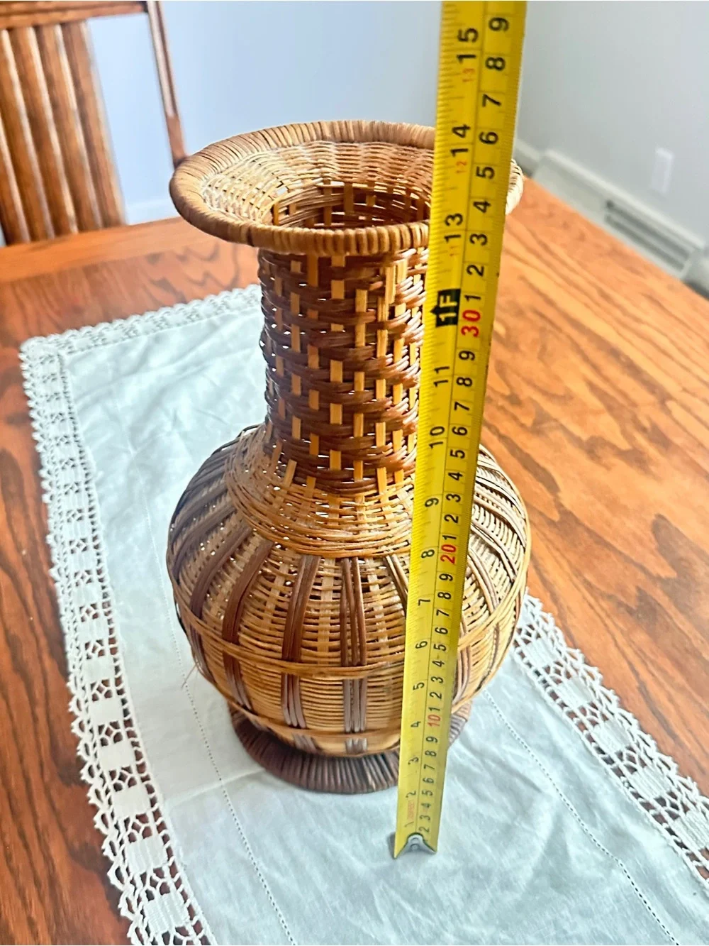 Vintage wicker rattan vase boho